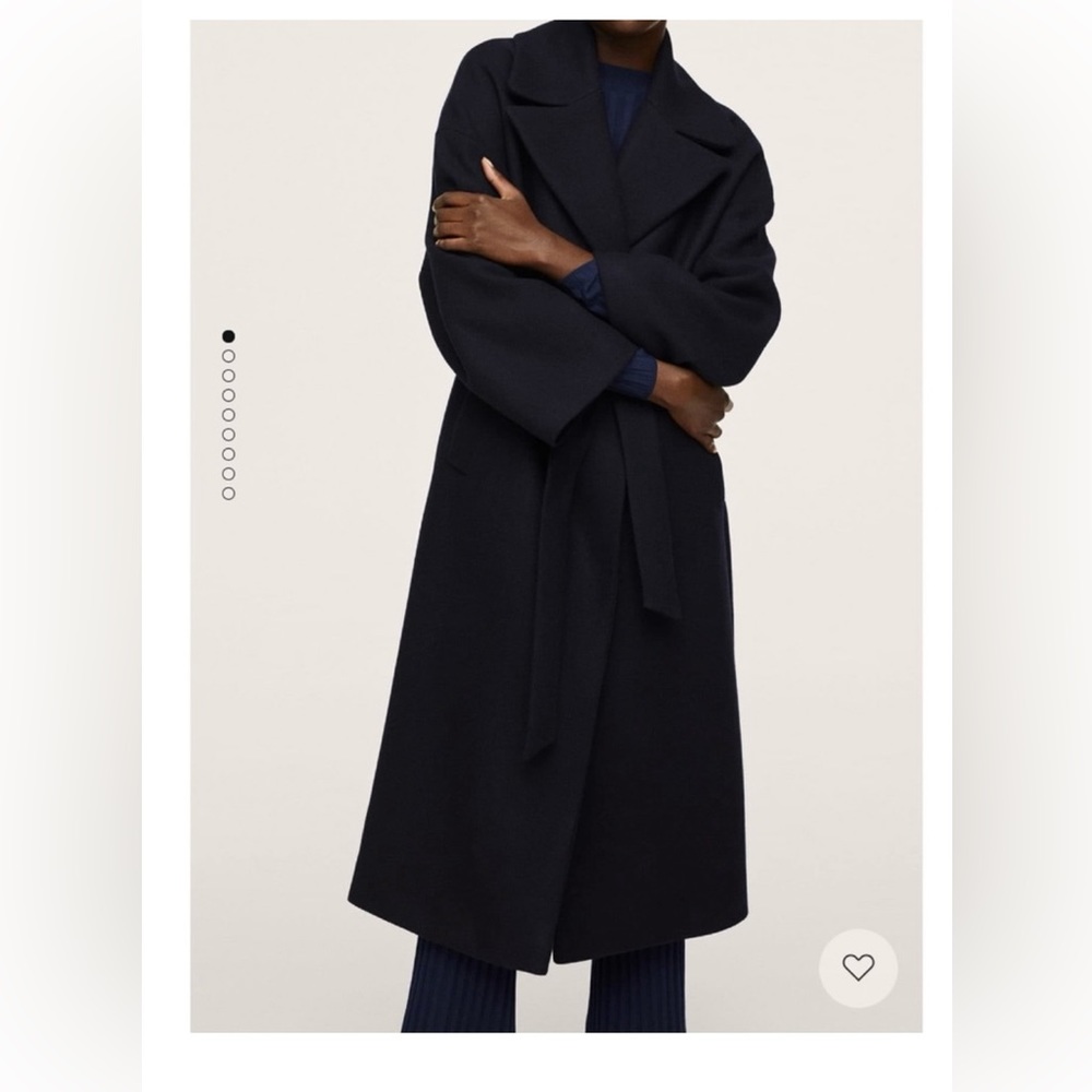 Mango Wool Blend Wide Lapel Long Coat Navy